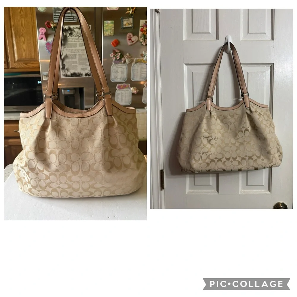 Coach Pinkish/Beige Monogram Cloth Leather Shoulderbag Tote - Picture 3 of 6